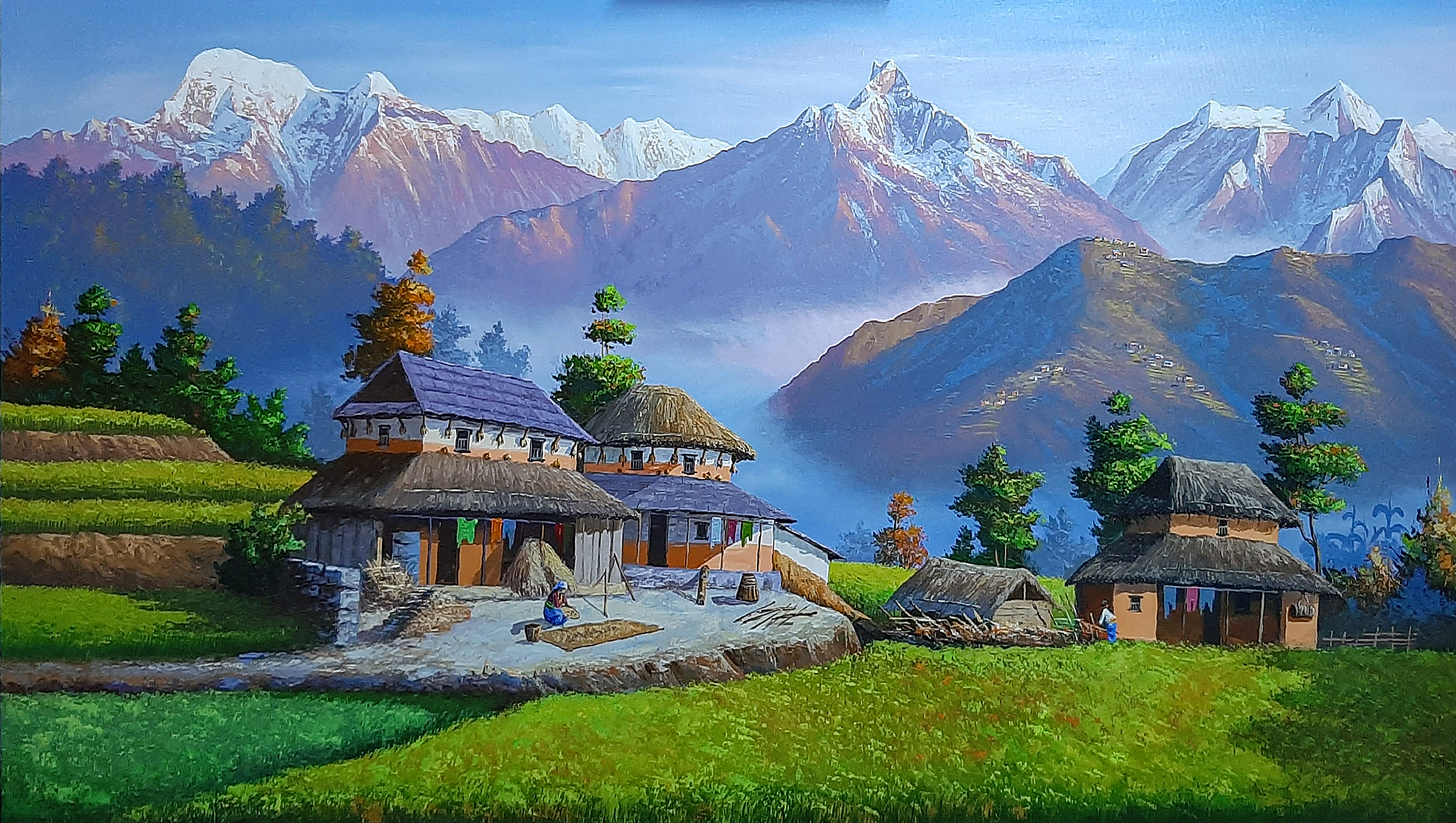 Where Mountains Meet Memories: The Timeless Beauty of Village Landscape Paintings